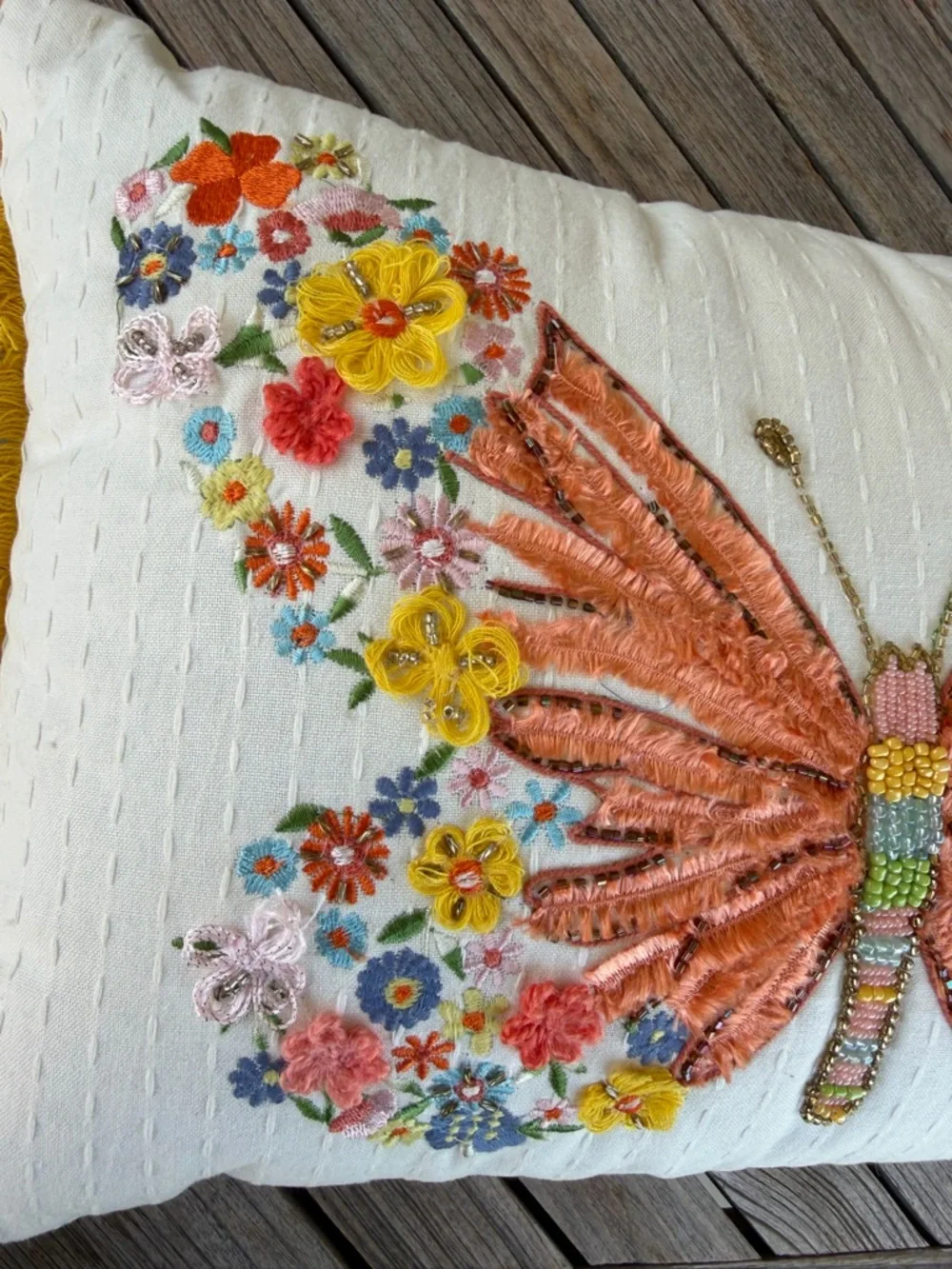 Sonoma Beaded Butterfly Embroidered Accent Pillow Set Colorful Fringe 14x20 GUC